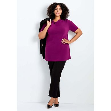 Avenue Women's Plus Size Cowl Neck Short Sleeve Top