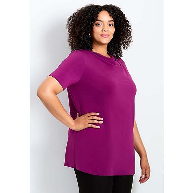 Avenue Women's Plus Size Cowl Neck Short Sleeve Top