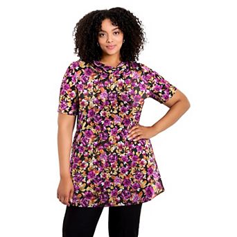 Avenue Women's Plus Size Cowl Neck Short Sleeve Top