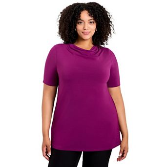 Avenue Women's Plus Size Cowl Neck Short Sleeve Top