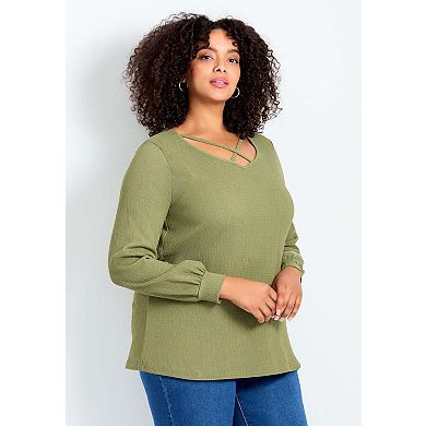Avenue Women's Plus Size V-Neck Criss-Cross Top