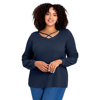 Avenue Women's Plus Size V-Neck Criss-Cross Top