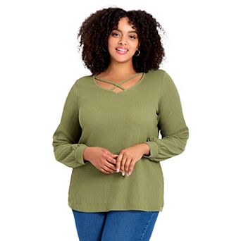 Avenue Women's Plus Size V-Neck Criss-Cross Top