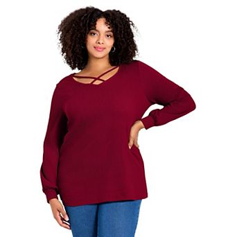 Avenue Women's Plus Size V-Neck Criss-Cross Top