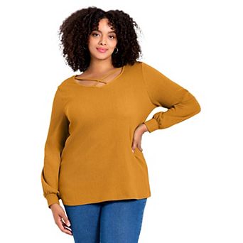 Avenue Women's Plus Size V-Neck Criss-Cross Top