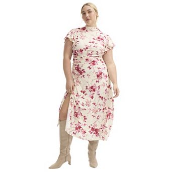 June + Vie Women's Plus Size Gathered Front Midi Dress