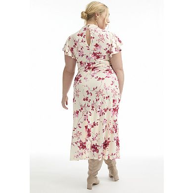 June + Vie Women's Plus Size Gathered Front Midi Dress