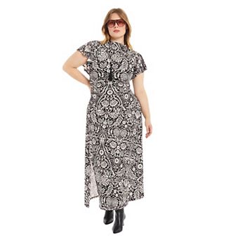 June & Vie Women's Plus Size Gathered Front Midi Dress