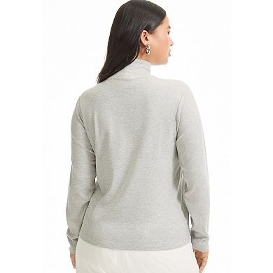June + Vie Women's Plus Size Ribbed Mock Neck Top