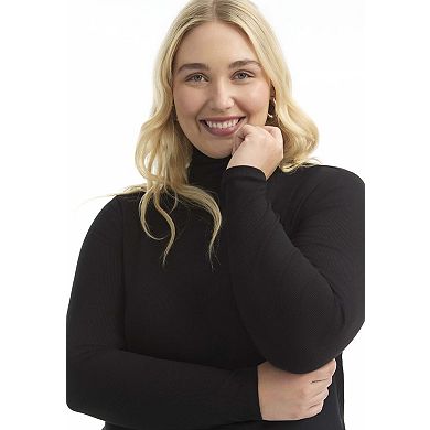 June & Vie Women's Plus Size Ribbed Mock Neck Top