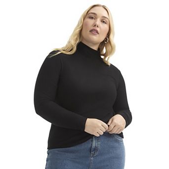 June + Vie Women's Plus Size Ribbed Mock Neck Top