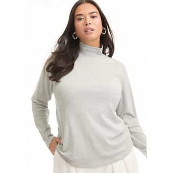 June + Vie Women's Plus Size Ribbed Mock Neck Top
