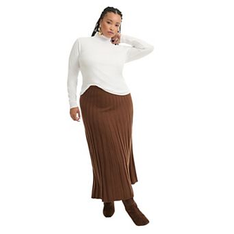 June + Vie Women's Plus Size Ribbed Mock Neck Top