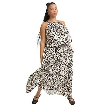 June + Vie Women's Plus Size Pull-On Flowy Maxi Skirt