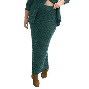 June + Vie Women's Plus Size Crochet Column Skirt