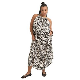 June + Vie Women's Plus Size Patterned Cropped Halter Top