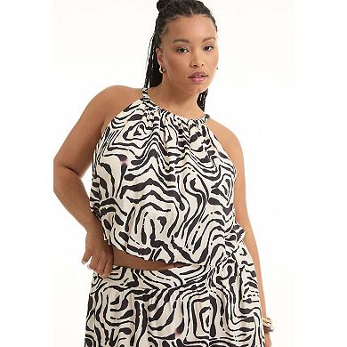 June & Vie Women's Plus Size Patterned Cropped Halter Top