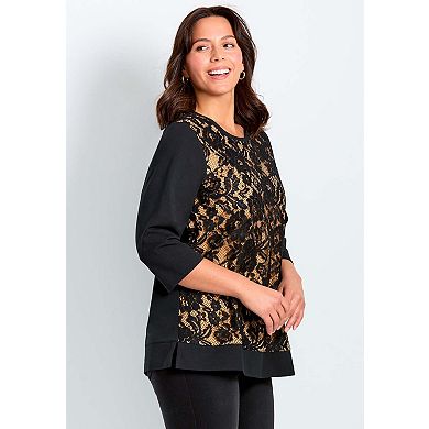 Avenue Women's Plus Size Lace Crewneck Tee