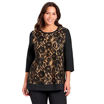 Avenue Women's Plus Size Lace Crewneck Tee