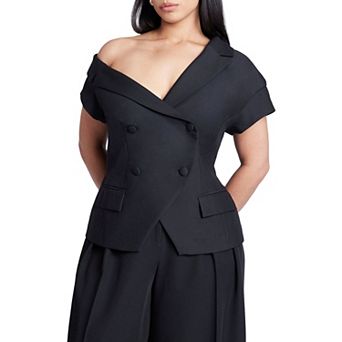 ELOQUII Women's Plus Size Asym Neckline Short Sleeve Blazer