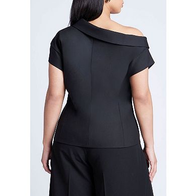 ELOQUII Women's Plus Size Asym Neckline Short Sleeve Blazer