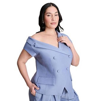 ELOQUII Women's Plus Size Asym Neckline Short Sleeve Blazer