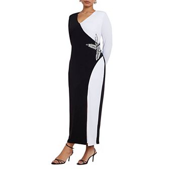 ELOQUII Women's Plus Size Colorblock Embellished Maxi Dress