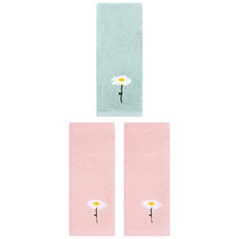 3 pc Floral Pattern Cotton Hand Towel Flower Embroidered Soft Absorbent Decorative Towel Set 13"x30"