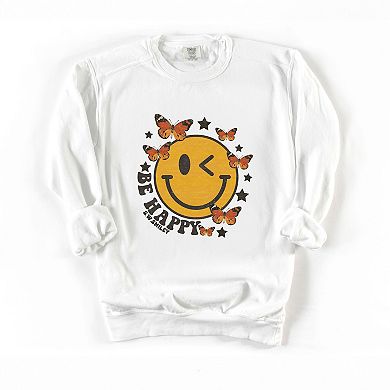 Simply Sage Market S.W.Smiley Be Happy Butterflies Garment Dyed Sweatshirt
