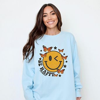 Simply Sage Market S.W.Smiley Be Happy Butterflies Garment Dyed Sweatshirt