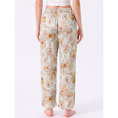 Women's Lounge Pants Floral Dot Pattern Wide Leg Pants Elastic Waist with Pocket Nightwear Pajama