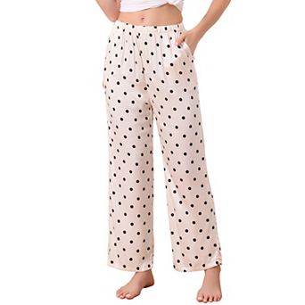 Women's Lounge Pants Floral Dot Pattern Wide Leg Pants Elastic Waist with Pocket Nightwear Pajama