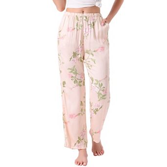 Women's Lounge Pants Floral Dot Pattern Wide Leg Pants Elastic Waist with Pocket Nightwear Pajama