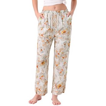 Women's Lounge Pants Floral Dot Pattern Wide Leg Pants Elastic Waist with Pocket Nightwear Pajama