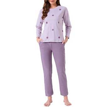 Women's Lounge Set Cotton Long Sleeve Round Neck Cute Pattern Pants Set Sleepwear