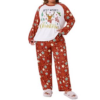 Women's Plus Size Pajamas Set 2 pc PJ Soft Sleepwear Long Sleeve Top and Pants Lounge Christmas