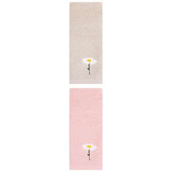 2 pc Floral Pattern Cotton Hand Towel Flower Embroidered Soft Absorbent Decorative Towel Set 13"x30"