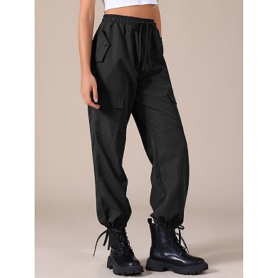 Women's Cargo Pants with Pockets Lightweight High Waist Elastic Drawstring Casual Wide Leg Trousers