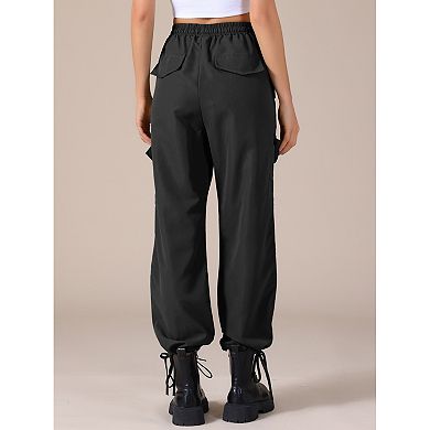 Women's Cargo Pants with Pockets Lightweight High Waist Elastic Drawstring Casual Wide Leg Trousers