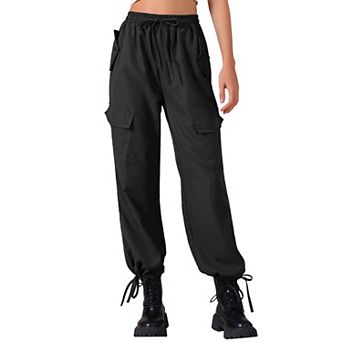 Women's Cargo Pants with Pockets Lightweight High Waist Elastic Drawstring Casual Wide Leg Trousers