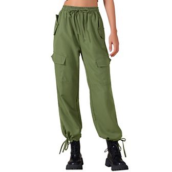 Women's Cargo Pants with Pockets Lightweight High Waist Elastic Drawstring Casual Wide Leg Trousers