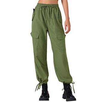 Women's Cargo Pants with Pockets Lightweight High Waist Elastic Drawstring Casual Wide Leg Trousers