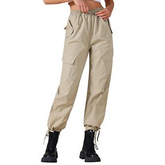 Women's Cargo Pants with Pockets Lightweight High Waist Elastic Drawstring Casual Wide Leg Trousers