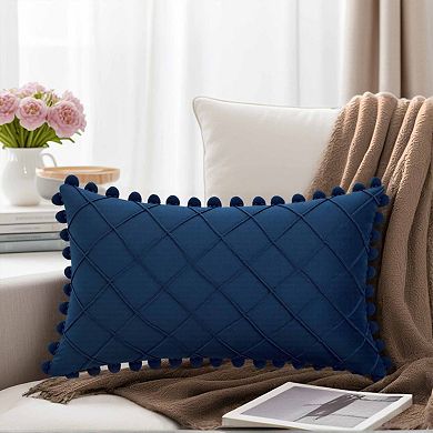 Couch Pillow Cases 1 Pack Soft Pom-poms Velvet Throw Pillow Covers for Farmhouse Home Decor