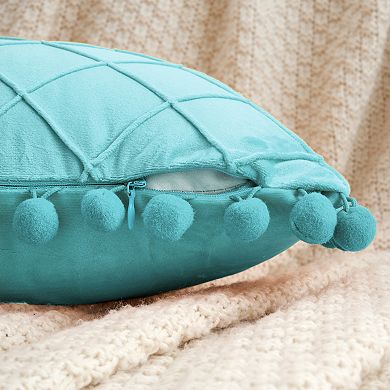 Couch Pillow Cases 1 Pack Soft Pom-poms Velvet Throw Pillow Covers for Farmhouse Home Decor
