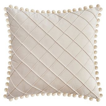 Couch Pillow Cases 1 Pack Soft Pom-poms Velvet Throw Pillow Covers for Farmhouse Home Decor