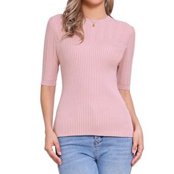 Short Sleeve Sweaters for Women's Crew Neck Dressy Casual Work Pullover Shirt Fall Outfits