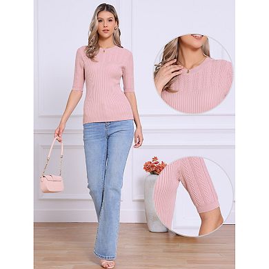 Short Sleeve Sweaters for Women's Crew Neck Dressy Casual Work Pullover Shirt Fall Outfits