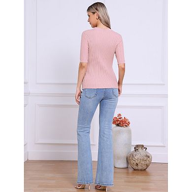 Short Sleeve Sweaters for Women's Crew Neck Dressy Casual Work Pullover Shirt Fall Outfits