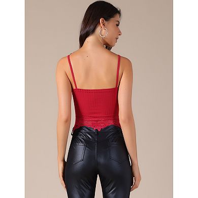 Women's V Neck Sleeveless Lace Trim Y2K Cropped Tank Top